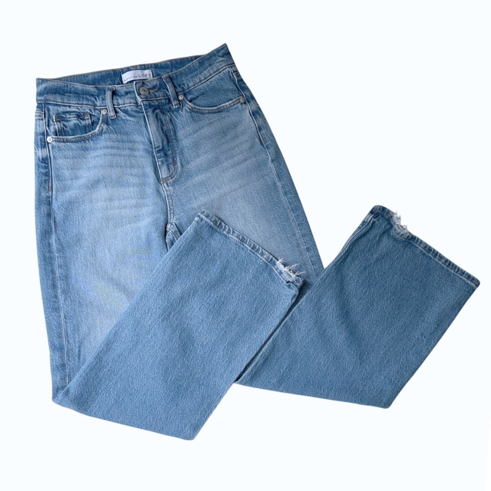 Loft The Wide Leg Jeans Women 24 00 Blue Light Wash Raw Hem High Rise Denim